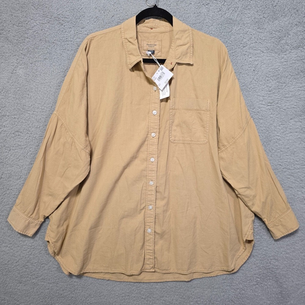 American‎ Eagle Womens Khaki Button Up Shirt Oversized Fit Small NWT